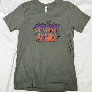 Bella Canvas Gray Tee with Purple and Orange "Spooky Vibes" Graphic